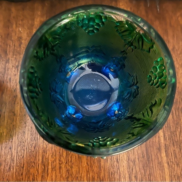 MCM Jeanette Blue Green Footed Covered Candy Bowl Grapes Motif - Picture 8 of 12